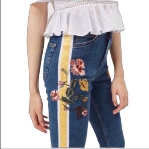 Topshop Mid Blue Embroidered Side Stripe Jamie